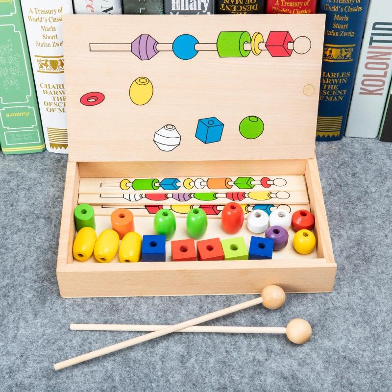Wooden Threading Toys Montessori Beading Activities for Kids Hand-Eye Coordination Fine Motor Skill Color Shape Matching Game