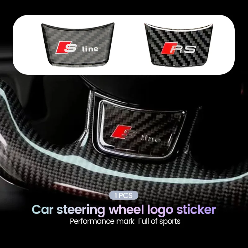 1Pcs Car Carbon Fibre Steering Wheel Emblem Sticker For Audi Sline A1 A3 A4 A5 A6 A7 A8 Q2 Q3 Q5 Q7 TT S1 S3 RS5 RS6 RS7 Badge