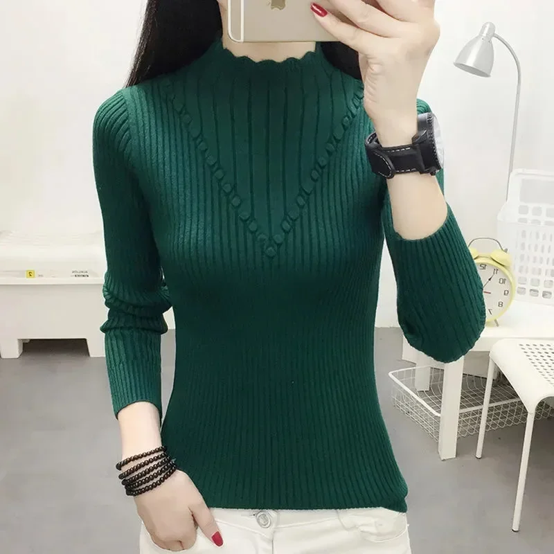 Casual outono inverno feminino suéteres gola alta manga longa grosso quente pullovers moda coreano malhas básicas jumpers 2024