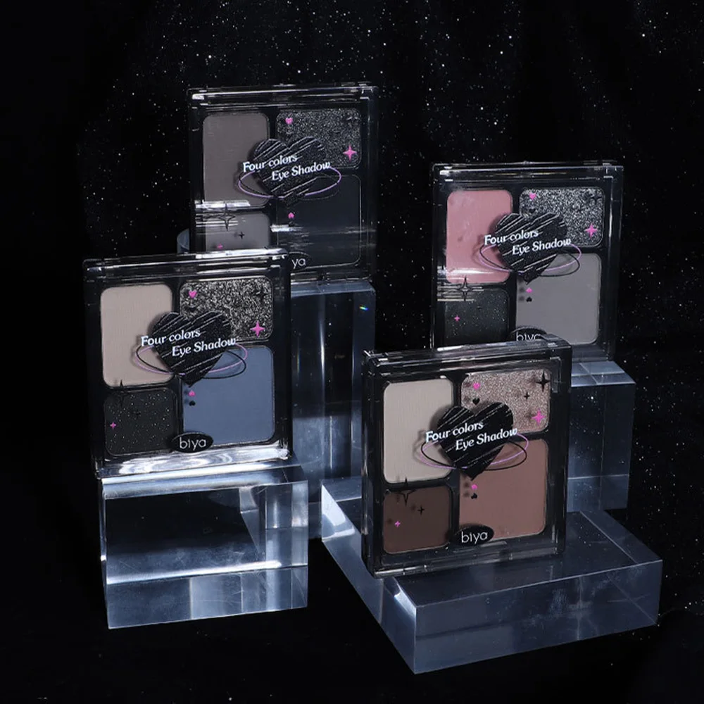 Biya 4 색 아이 섀도우 팔레트 진주 빛 매트 파우더 스위트 펑크 스타일 스모키 아이 섀도우 메이크업에 적합