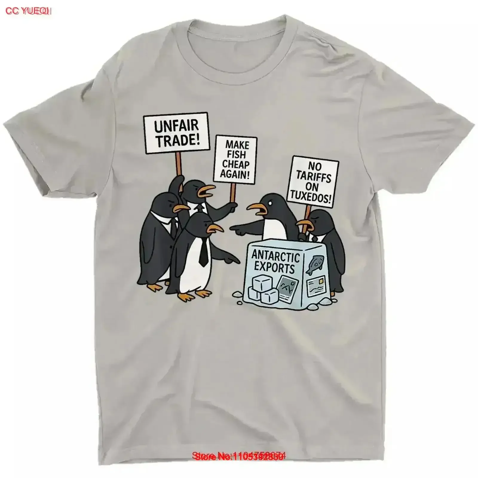 Pinguine protestieren gegen Zölle. Lustiges Pinguin-Zoll-T-Shirt im Vintage-Stil, gewaschen, lässig, modisch, bequem, weich, dehnbar, stilvoll