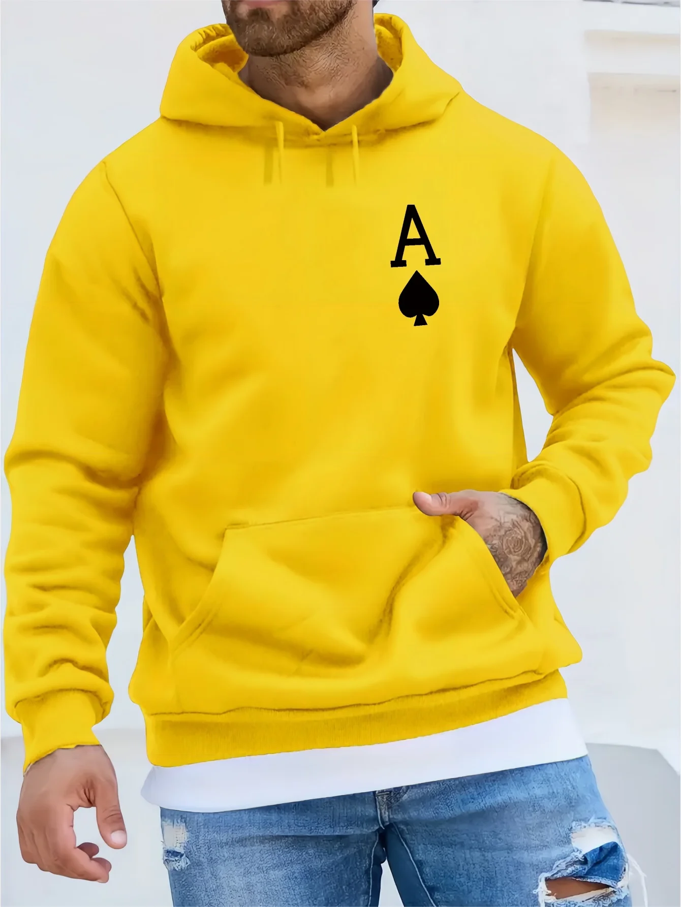 Cool Poker Spade A Long Sleeve Hoodie Graphic Casual Sweatshirt with Kangaroo Pocket Autumn Winter Pullover for Men