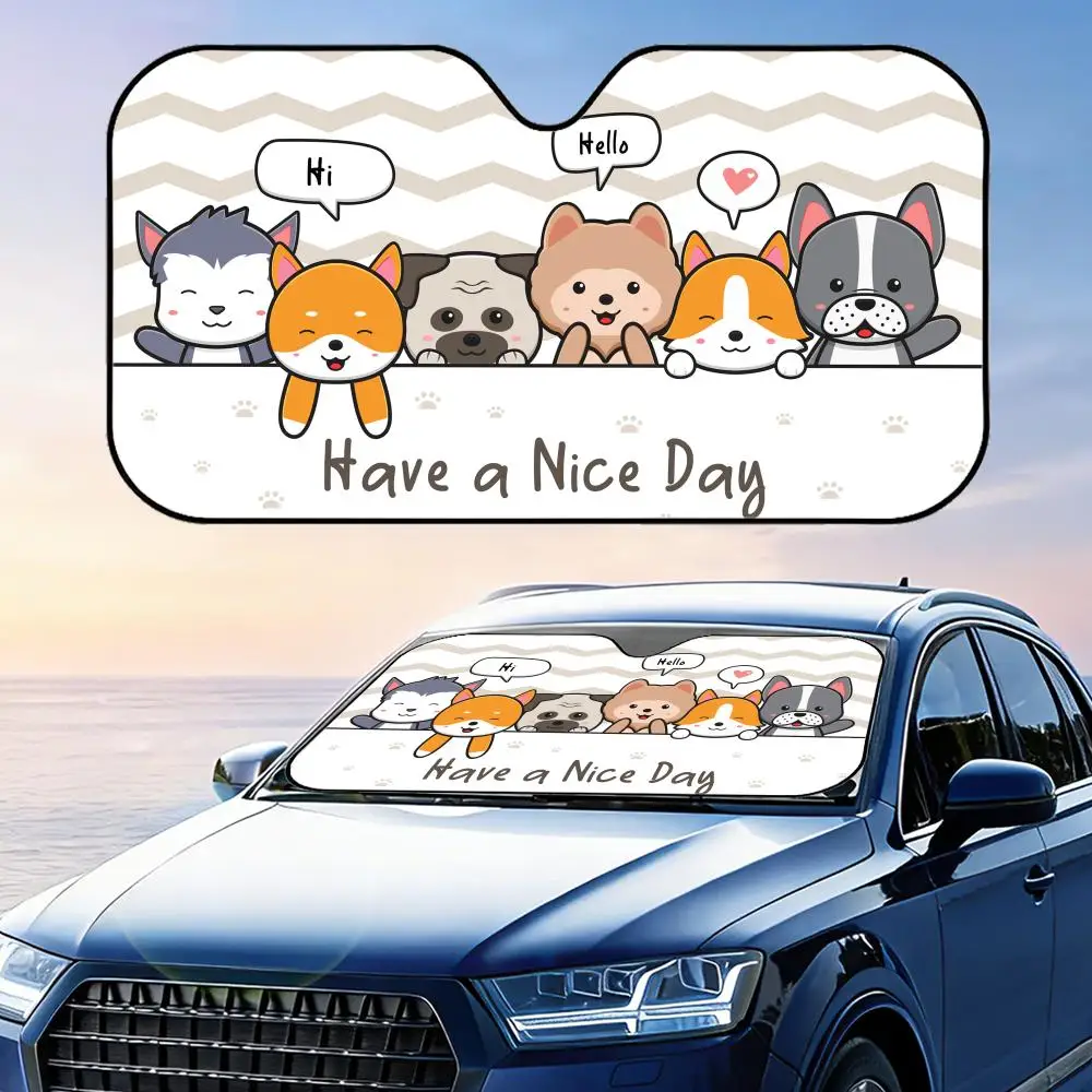 HAVE A NICE DAY Cute Animal Sun Visor Foldable Car Windshield Sun Shade UV Protection Reflective Heat Insulation Reusable Cover