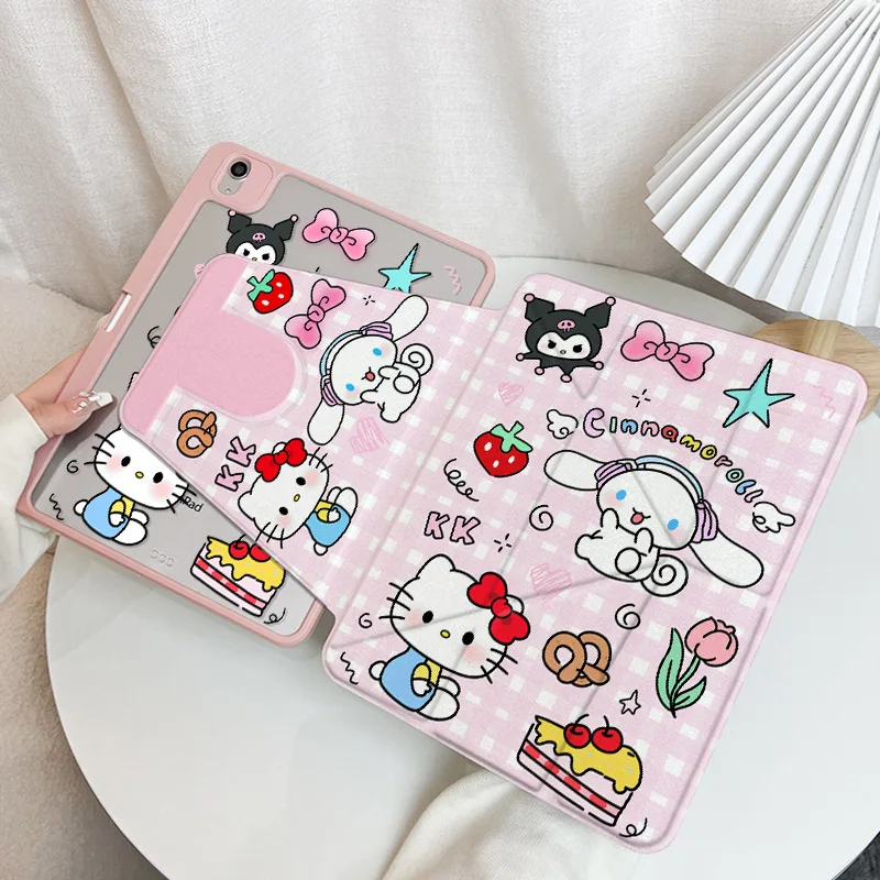 

Чехол Kawaii Kuromi для iPad 10-го поколения 10,9 дюйма, чехол для Air1/Air2 9,7 дюйма, трехсекционный акриловый чехол с мультяшным дизайном Cinnamoroll для планшета