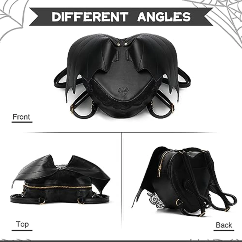 Mini Women\'s Backpacks Trend Lace Female Bag Small Halloween Bags Black Bat Wings Rucksack For Girls Fashion Backpack