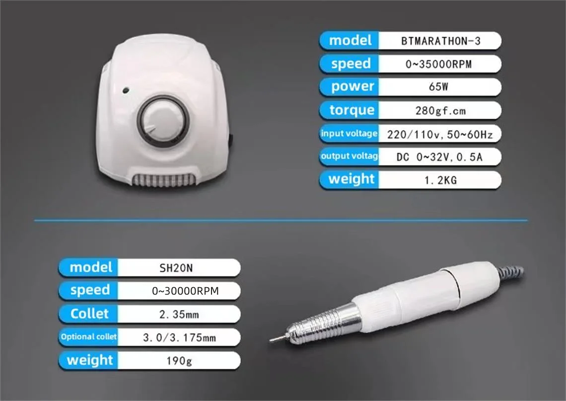 Caja de Control de manicura Hine BT Marathon, 65W, SDE-SH20N, 30000RPM, taladro eléctrico, equipo de lima de uñas