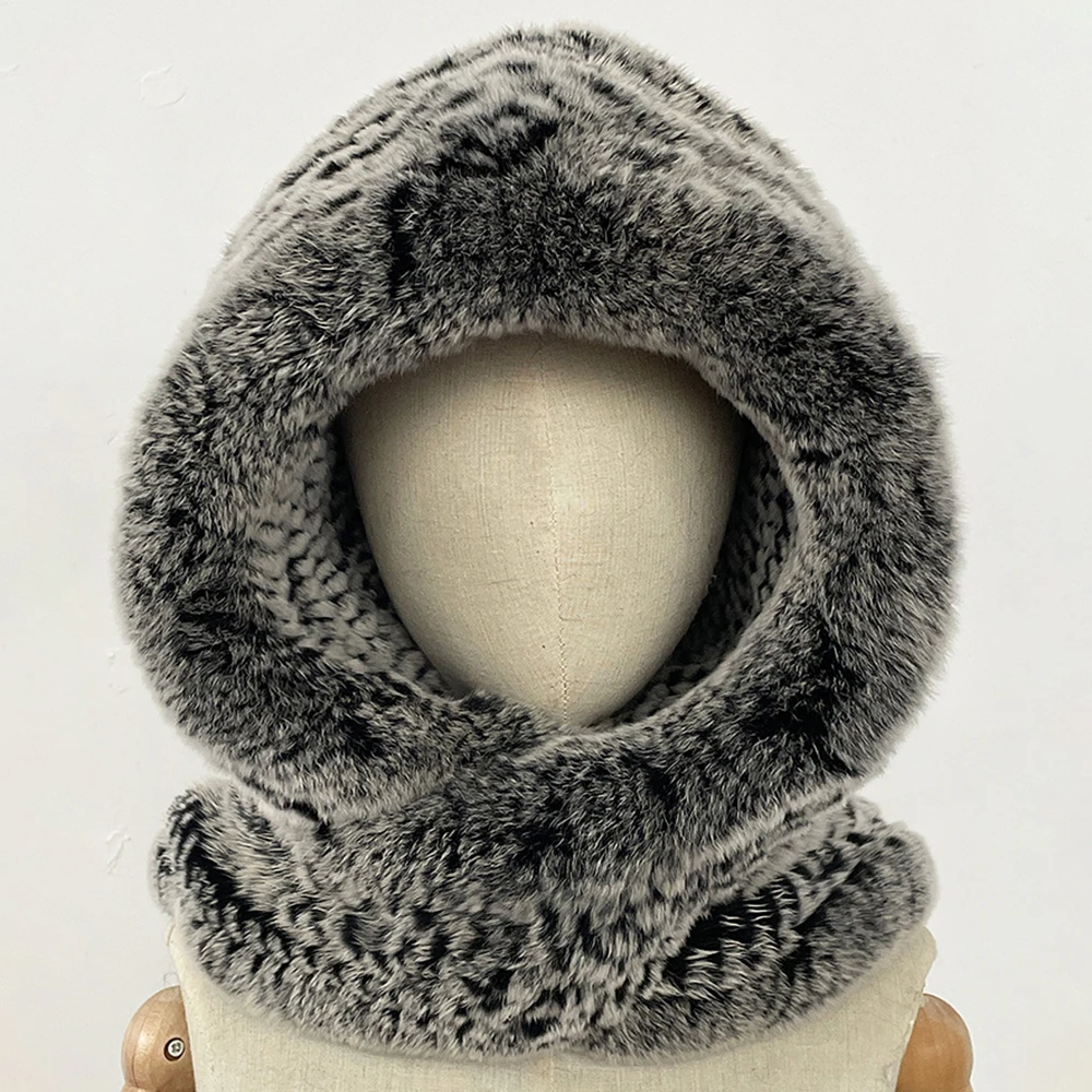 OFTBUY Vendita Calda Reale Lavorato A Maglia Cappello di Pelliccia di Coniglio Rex Sciarpa Con Cappuccio Nuove Donne Lungo Inverno Caldo Cappello di Pelliccia Collo Sciarpe Cappello Sciarpa