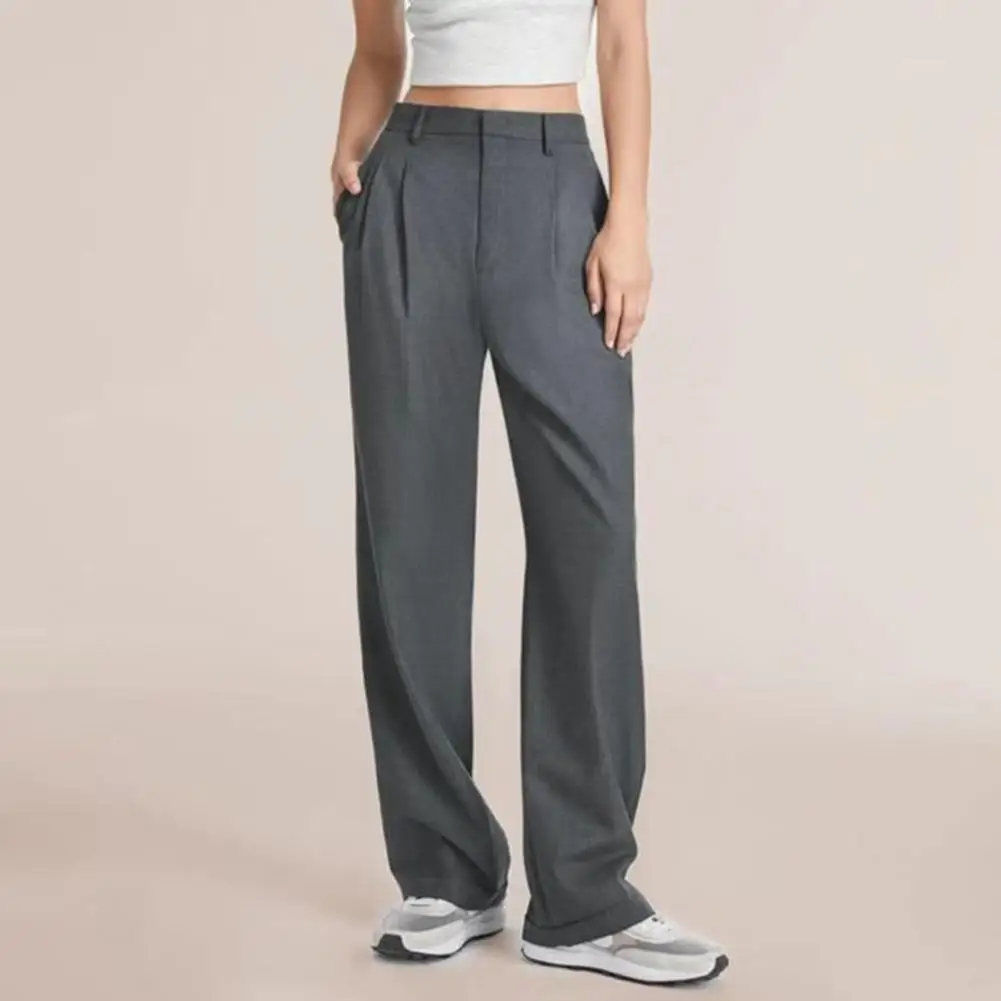 

Ladies Casual Wide Leg Pants Women High Waist Street Basic Slacks Loose Sweat Trousers Korean Retro Gray Office Lady Pants Baggy