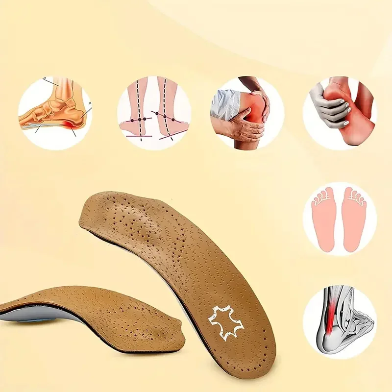 2 Pairs Leather Orthotic Half Insole For Flat Feet Arch Support Orthopedic For Men Women O/X Leg Corrected Insoles