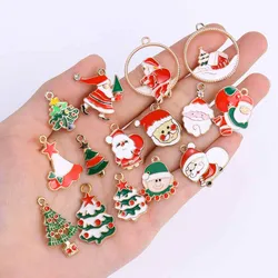 10Pcs Mixed Santa Claus Christmas tree Enamel Pendants for DIY Making Alloy Charms Earrings Necklace Xmas Jewelry Set Party Gift