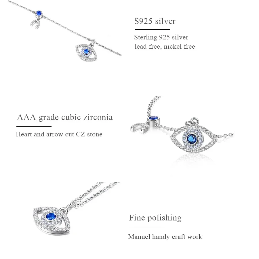KALETINE Evil Eye Necklace Pendant 925 Sterling Silver Women Luxury Brand Blue Stone CZ Turkish Jewelry Fashion