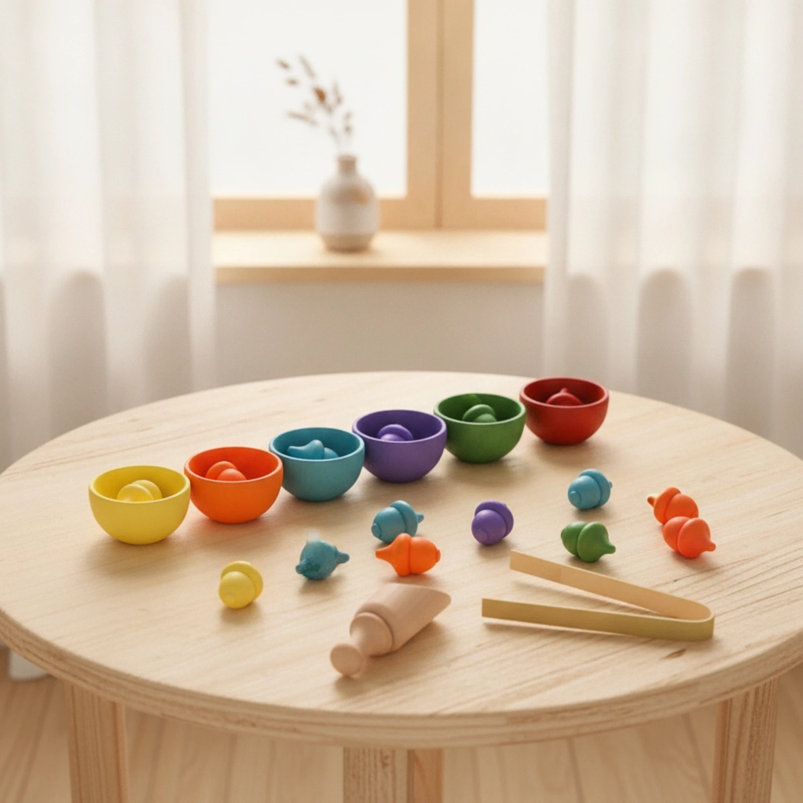 Sorting Toy with Tweezers Wooden Color Sorting Toy Hand-Eye Coordination Preschool for Preschoolers, Homeschool, Playroom