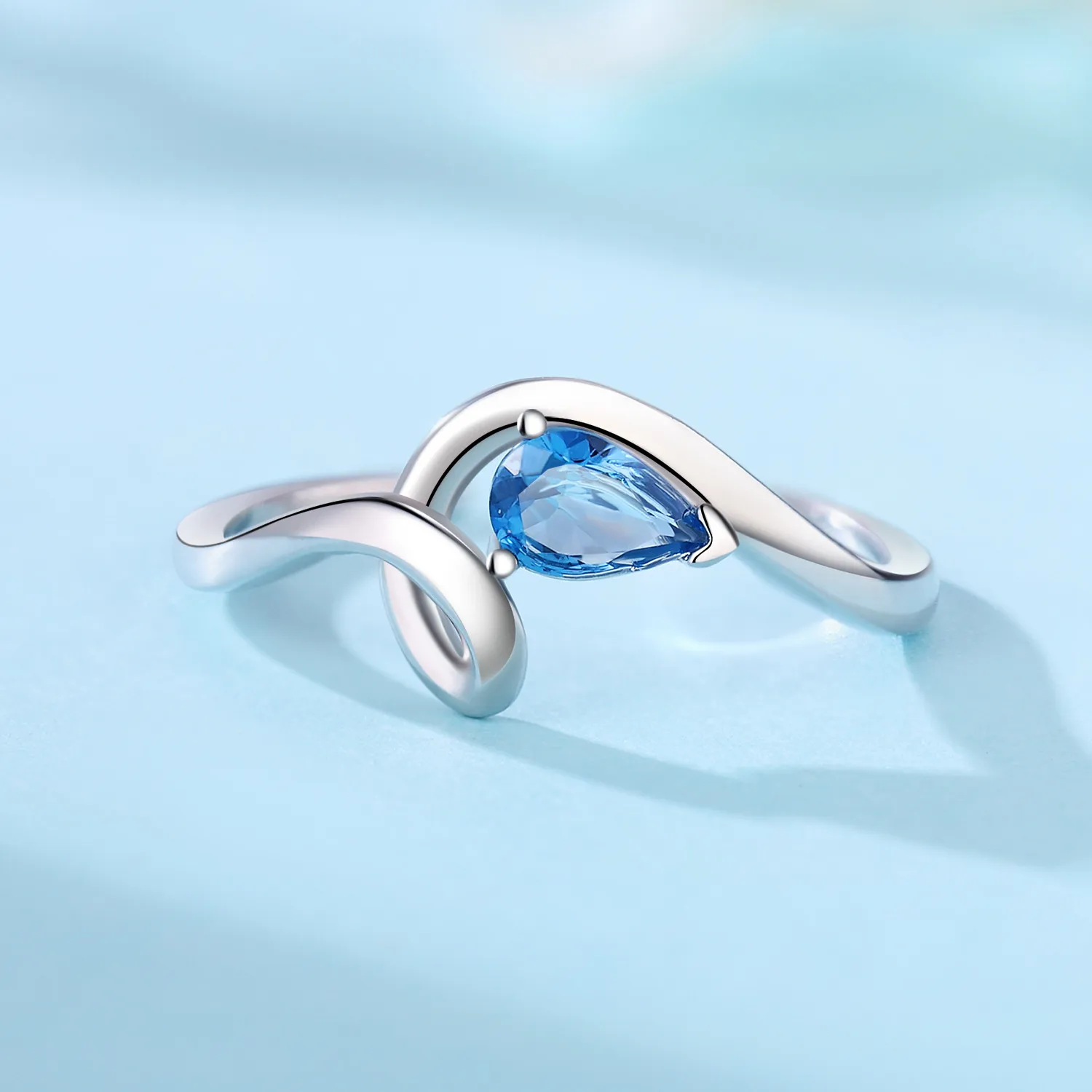 925 Sterling Silver Curved Blue Zircon Open Rings For Women Adjustable Finger Ring Personality Jewelry Birthday Party Gifts