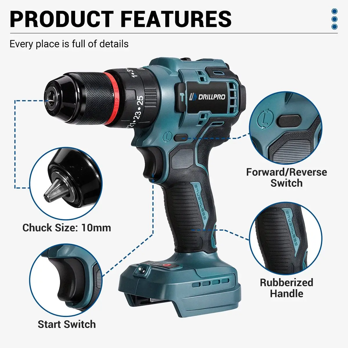 Imagem -05 - Drillpro-brushless Electric Impact Drill 10 mm Chuck 2348 nm Torque Chave de Fenda sem Fio Driver Power Tool para Makita Bateria