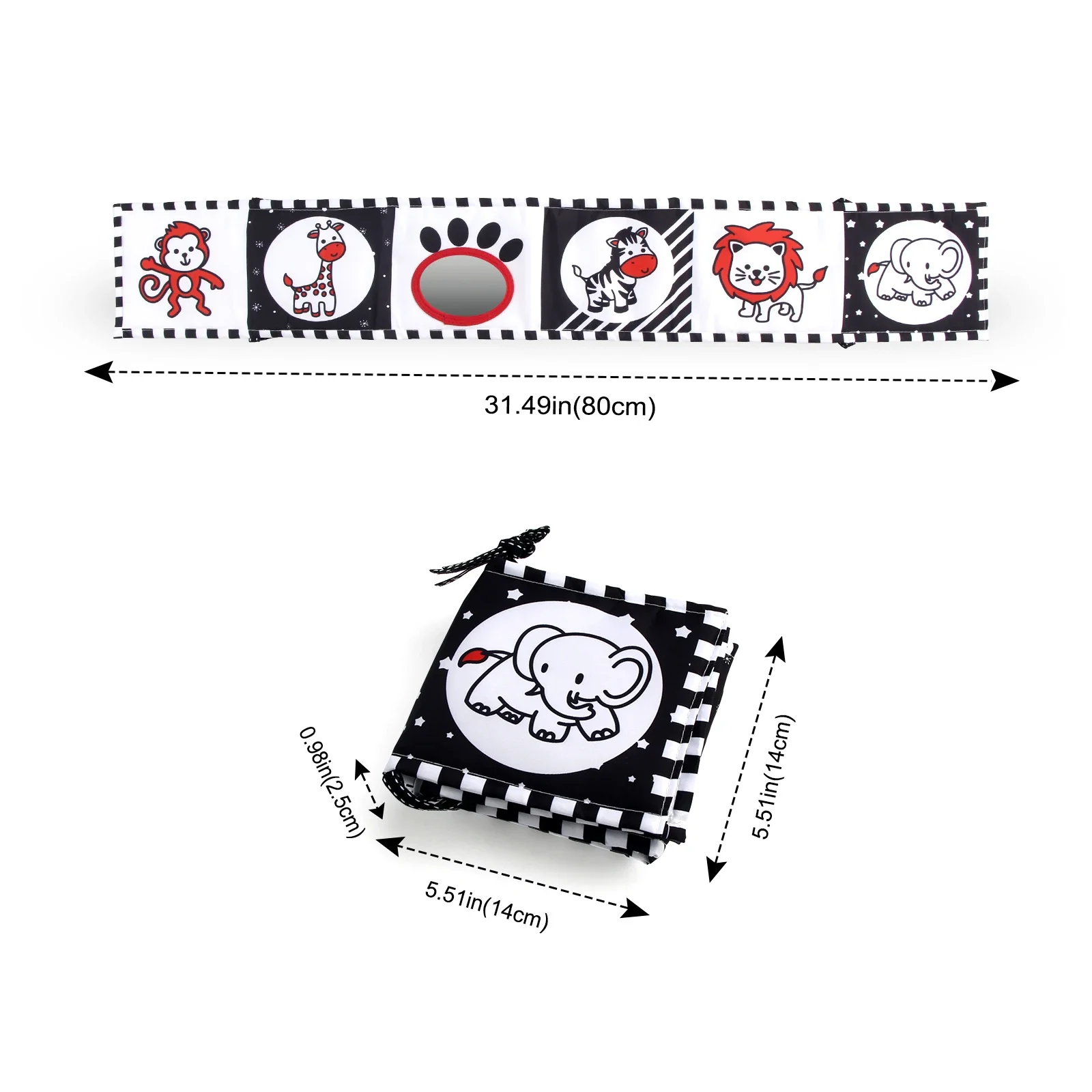 Sensory Cloth Book Black and White Animal Cloth Books High Contrast Baby Toys Newborn 0-12 Months Crib Toys Montessori Baby Book