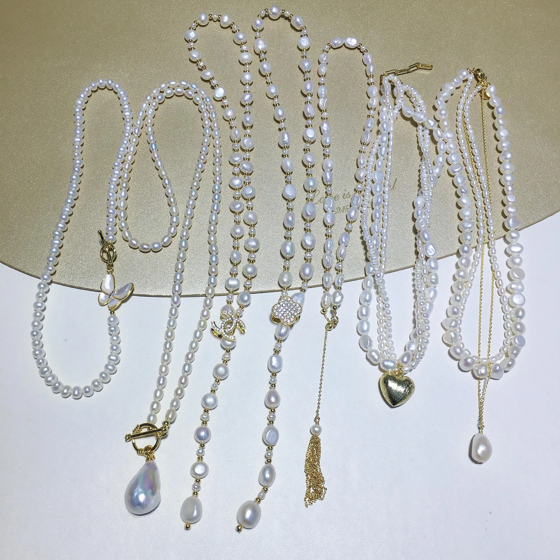 

Vintage Multilayer Baroque Butterfly Natural Freshwater Pearl Necklace Long Necklace