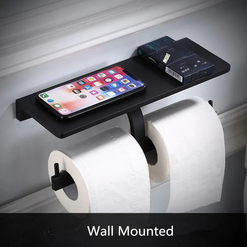 

Paper Holder with Phone Holder Aluminum Bathroom Paper Roll Holder Aluminum Toilet Paper Holder Tissue Boxes Wall Mounted