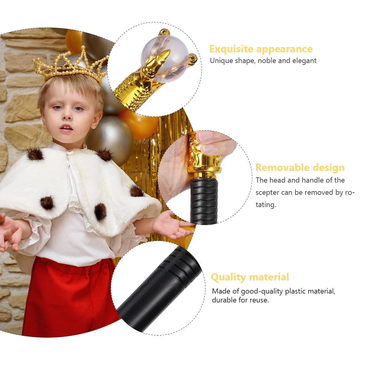 

3 Pcs Scepter Toys Plastic Costume Walking Cane 3 Sections Design Halloween Party Decorations Pharaoh Scepter Accessories