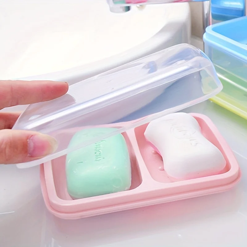 1 portasapone con scarico a doppio scomparto-questo portasapone in plastica con coperchio mantiene il sapone pulito e organizzato
