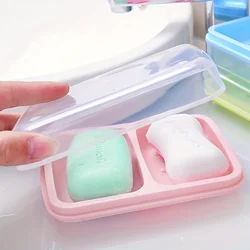 1 Double Compartment Drain Soap Dish - This plastic soap dish with lid keeps soap clean and organized