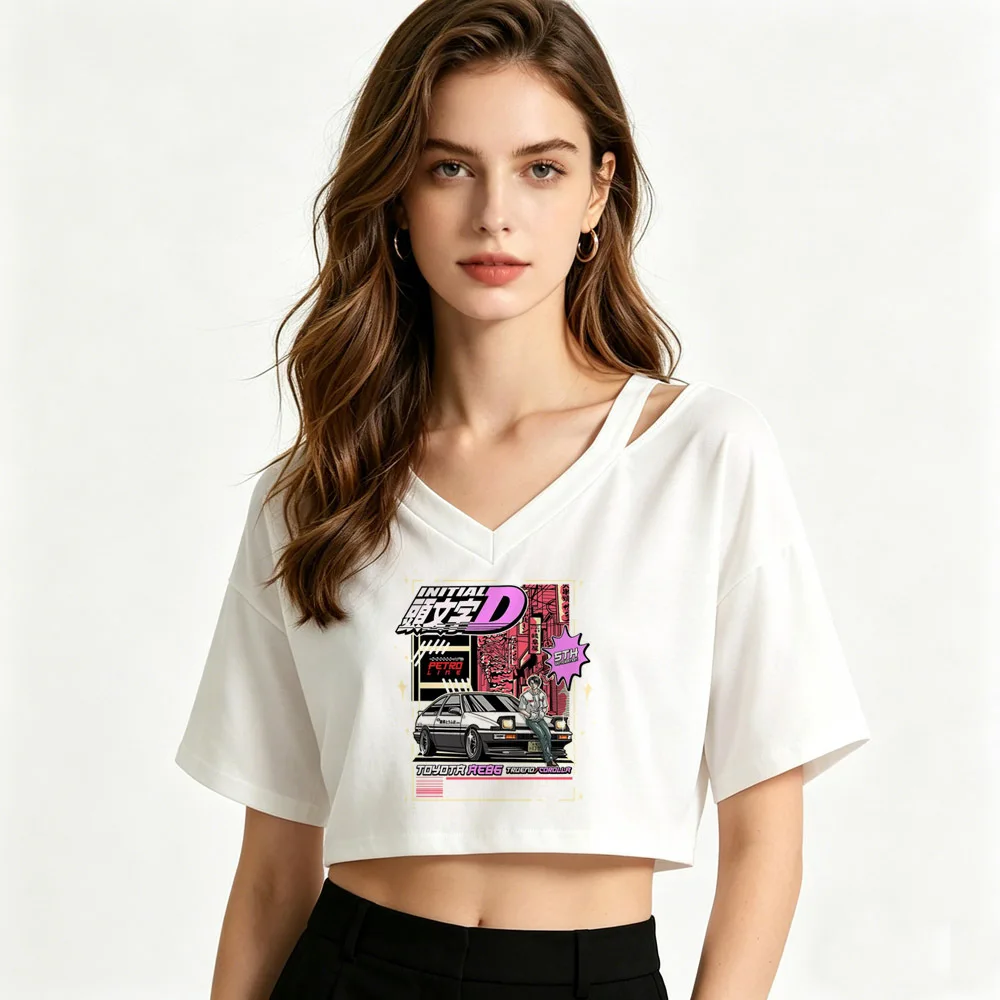 Initial d cropped top female jojifuku vintage 2000s t-shirt kawaii clearance sales manga