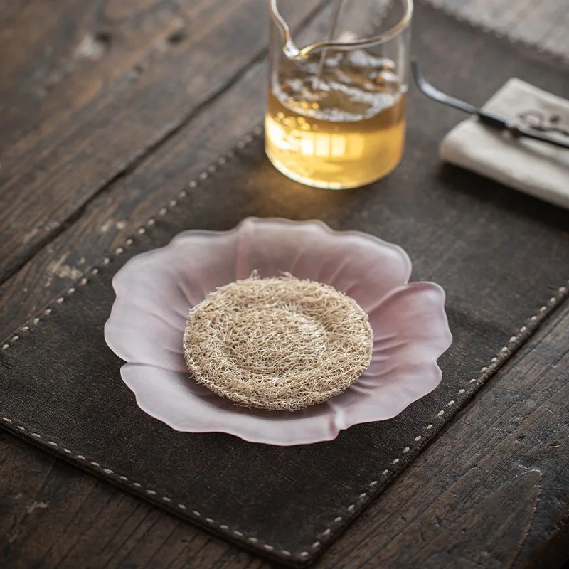 

Матовый стеклянный поднос в виде лотоса, бытовой стеклянный сухой пузырьковый столик, чайный сервиз в стиле дзен, аксессуары, маленький поднос для чая