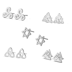 Teamer Valknut Triskelion Celtics Knot Earrings Set for Men Women Stainless Steel Earring Studs Viking Jewelry Ear Accessories