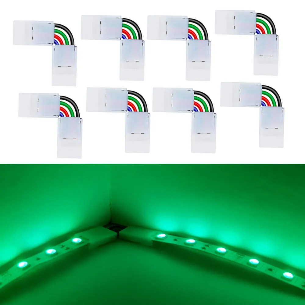 10Pcs LED Strip Connector 4 Pin 10mm Right Angle LED Strip Lights 90 Degree Corner Adjustable Connector for 3528/5050 SMD RGB