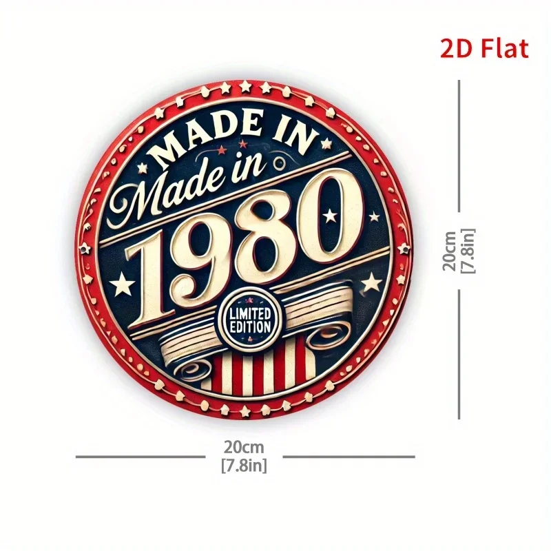 Plaque métallique vintage plate 2D en édition limitée 1980 – Décor rétro avec bleu marine, blanc et étoiles – Fabriqué en 1980