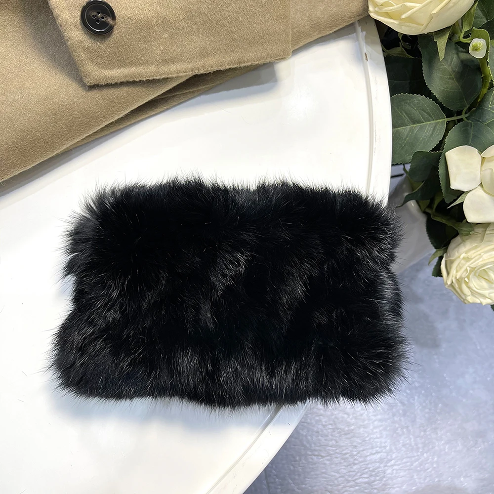 Winter Women Real Fur Handmade Stretch Fur Scarf Knit Genuine Rabbit Fur Headbands Girls Natural Fur Ring Cowl Snood Scarves