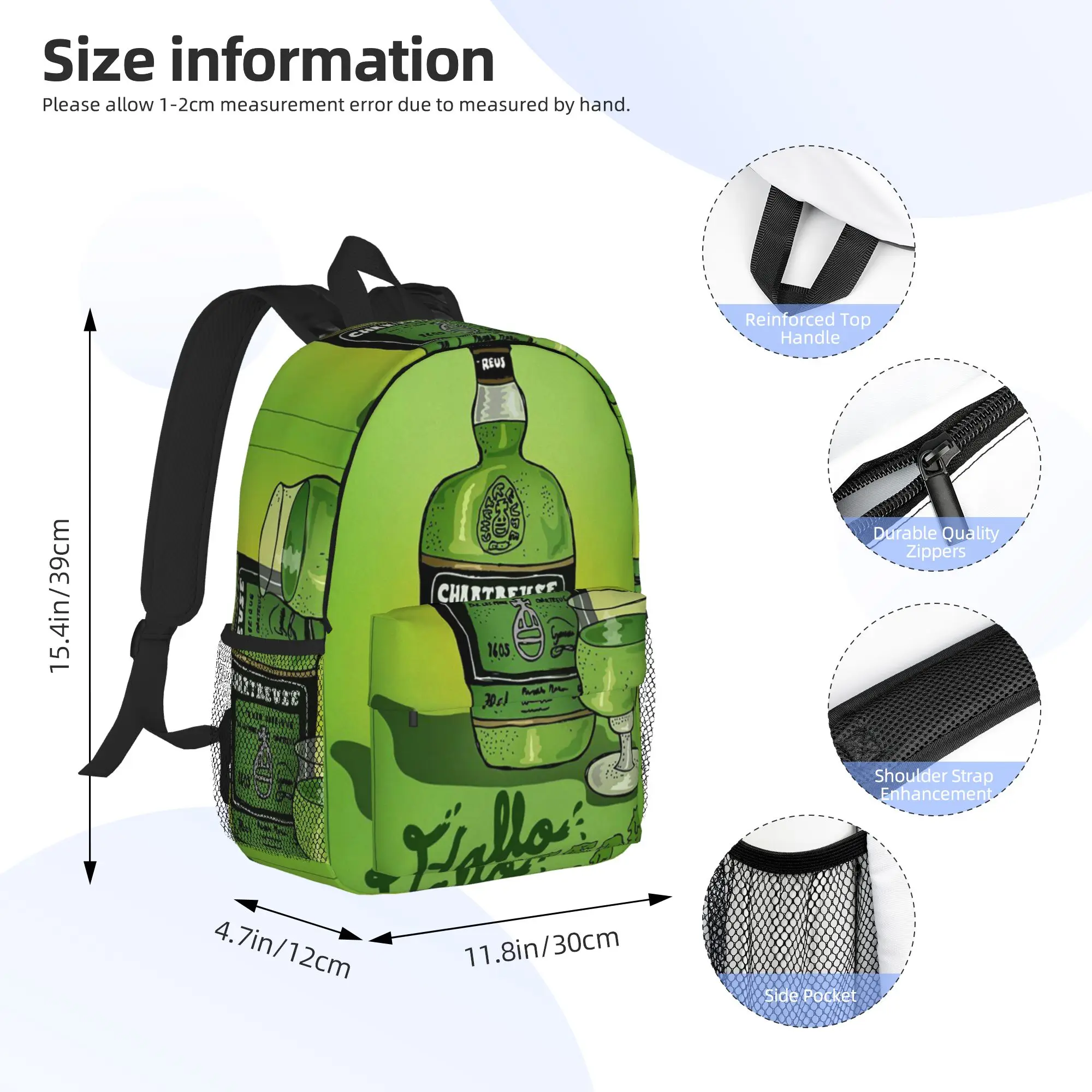 Green Chartreuse Bottle Oil Painting Drink 1 Backpack Hot Sale Daypack Boys Girls BookBag Shoulder Bags for Men Women School Bag