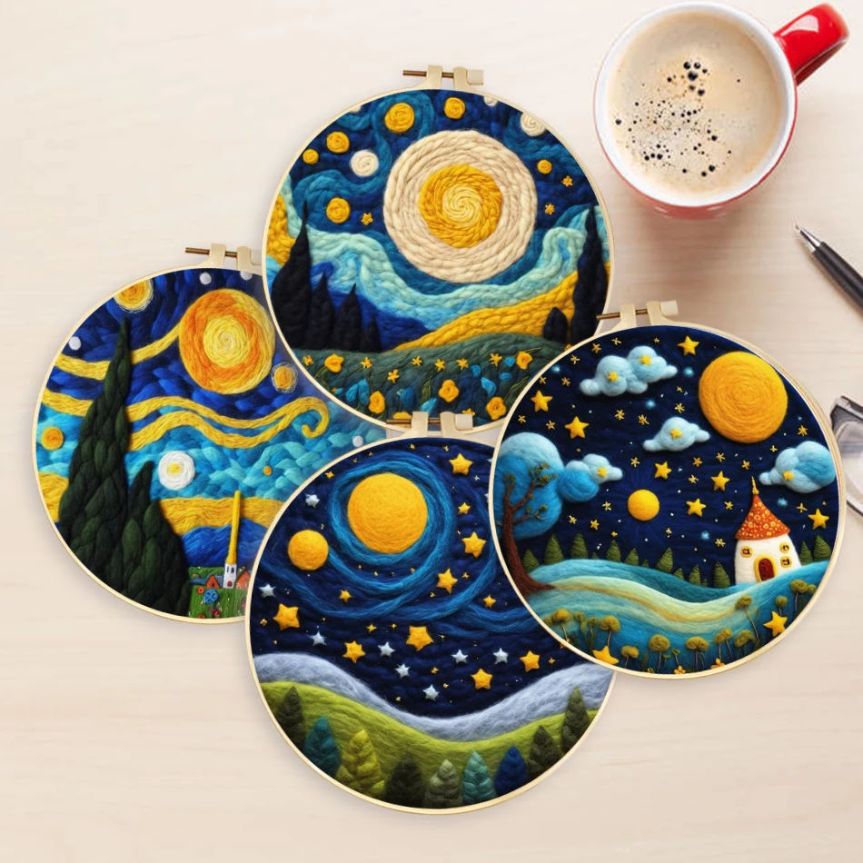 

GATYZTORY Starry Sky Diy Wool Painting Personalized Gift Craft Kits Flower Felting Wool Kit Painting Decor Hobby Kits For Adults