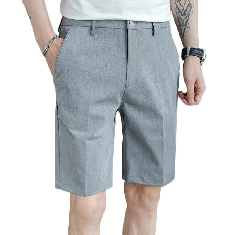 Men's Drapey Suit Shorts Elastic Loose Korean Style Casual Mid-Length Pants Summer Thin Dress Pants Knee-Length Shorts