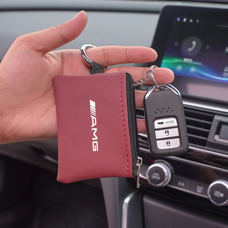 1pc Car Key Bag Leather Mini Coin Purse For Mercedes Benz AMG A B C E G CLA W211 W203 W204 C260 E300L Card Bag Storage Pouch view 2