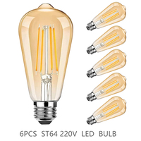 ST64 LED Bulb 6-Pack 4W/6W/8W Edison Retro Vintage Light Bulb - E27 Screw Base 220V 2700K Warm White, Dimmable Energy Saving