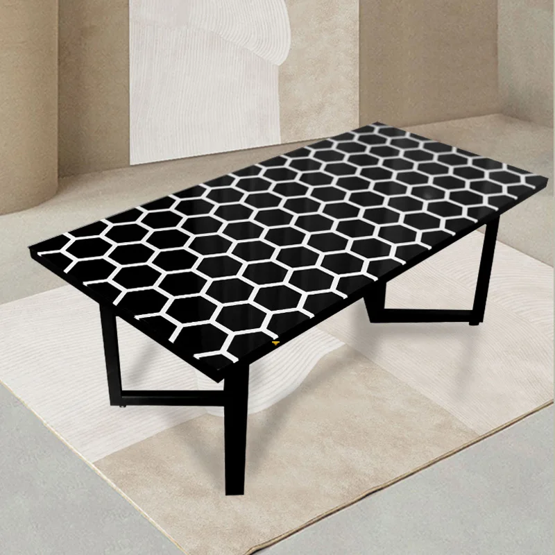 design Honeycomb Living Room Furniture Metal Acrylic legs Table Glass Top Coffee table with Touch-sensitive Light