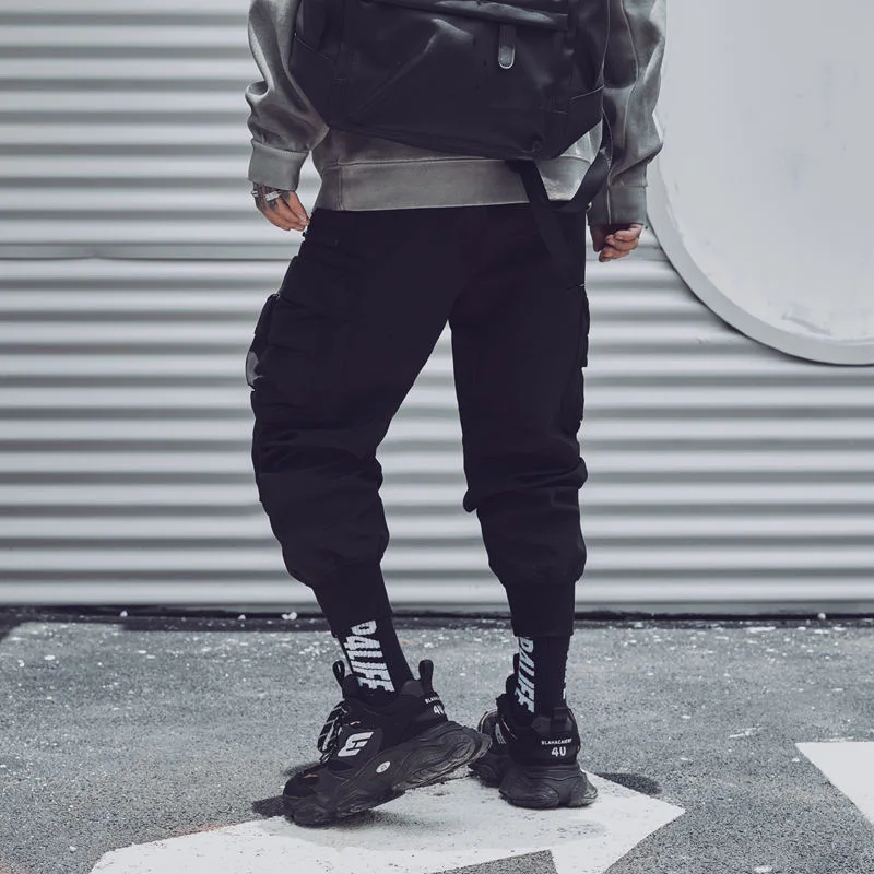 2024 Tactical Pants Men Multi Pocket Functional Joggers Trousers Elastic Waist Hip Hop Streetwear Cargo Pants Black Techwear