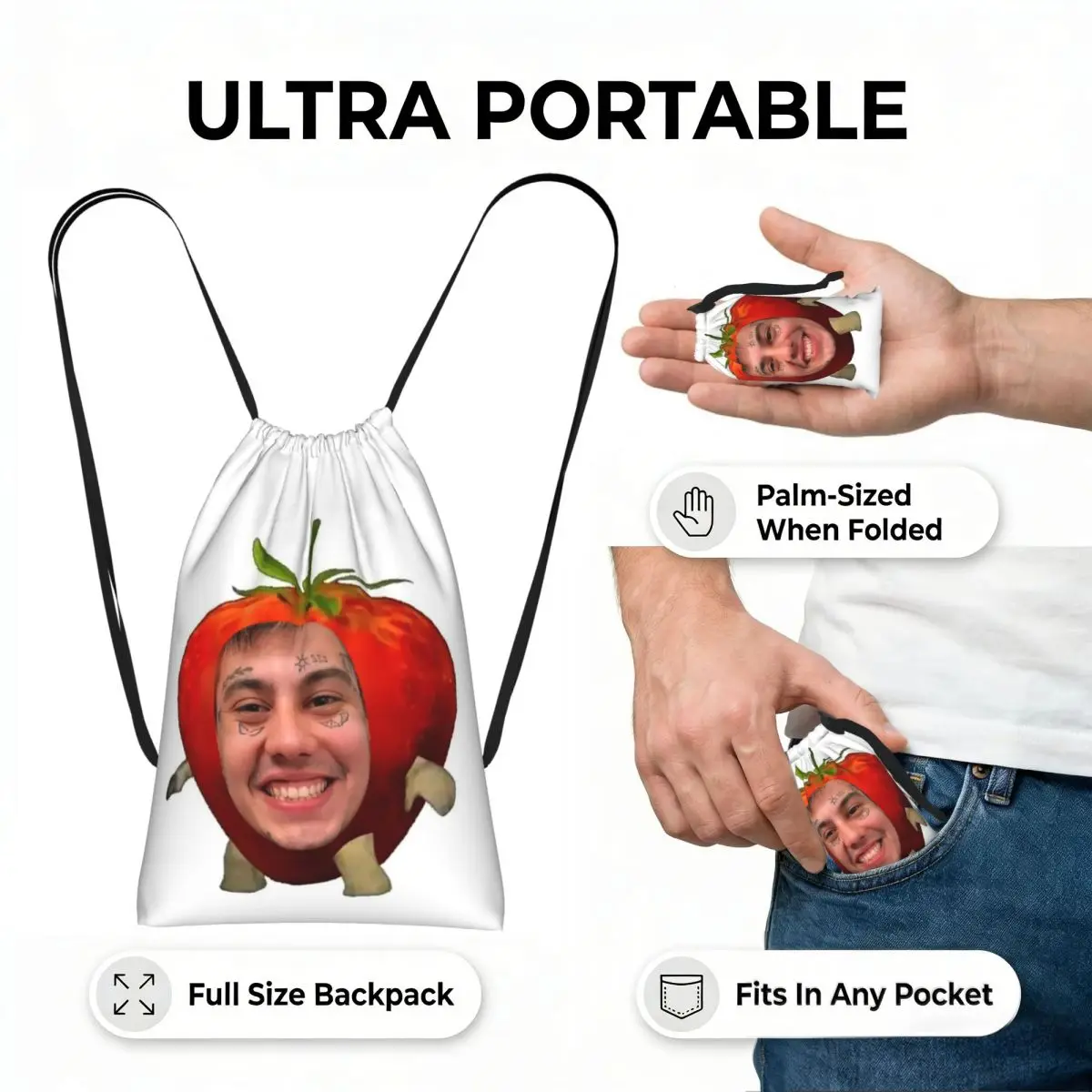 Duki Rapper Rockstar Music Drawstring Backpack Sports Gym Bag Portable Travel Drawstring Bag for Men Women