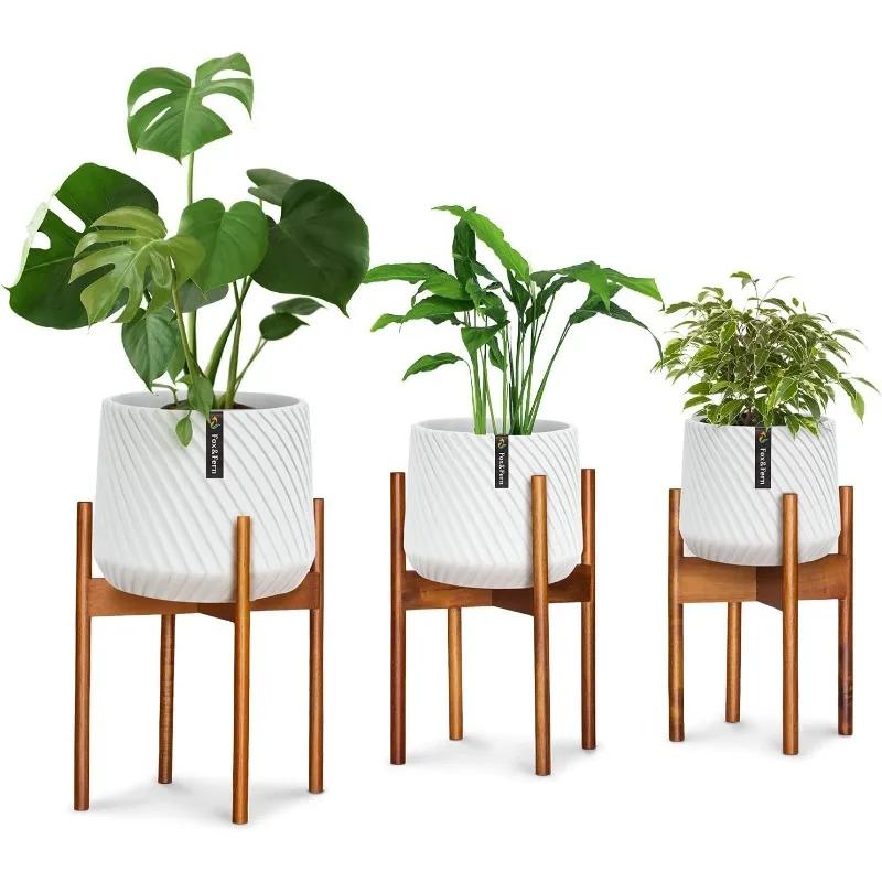 Set of 3 Bamboo Plant Stands for Indoor Plants - Ideal for 8'', 10'' and 12'' Plant Pots