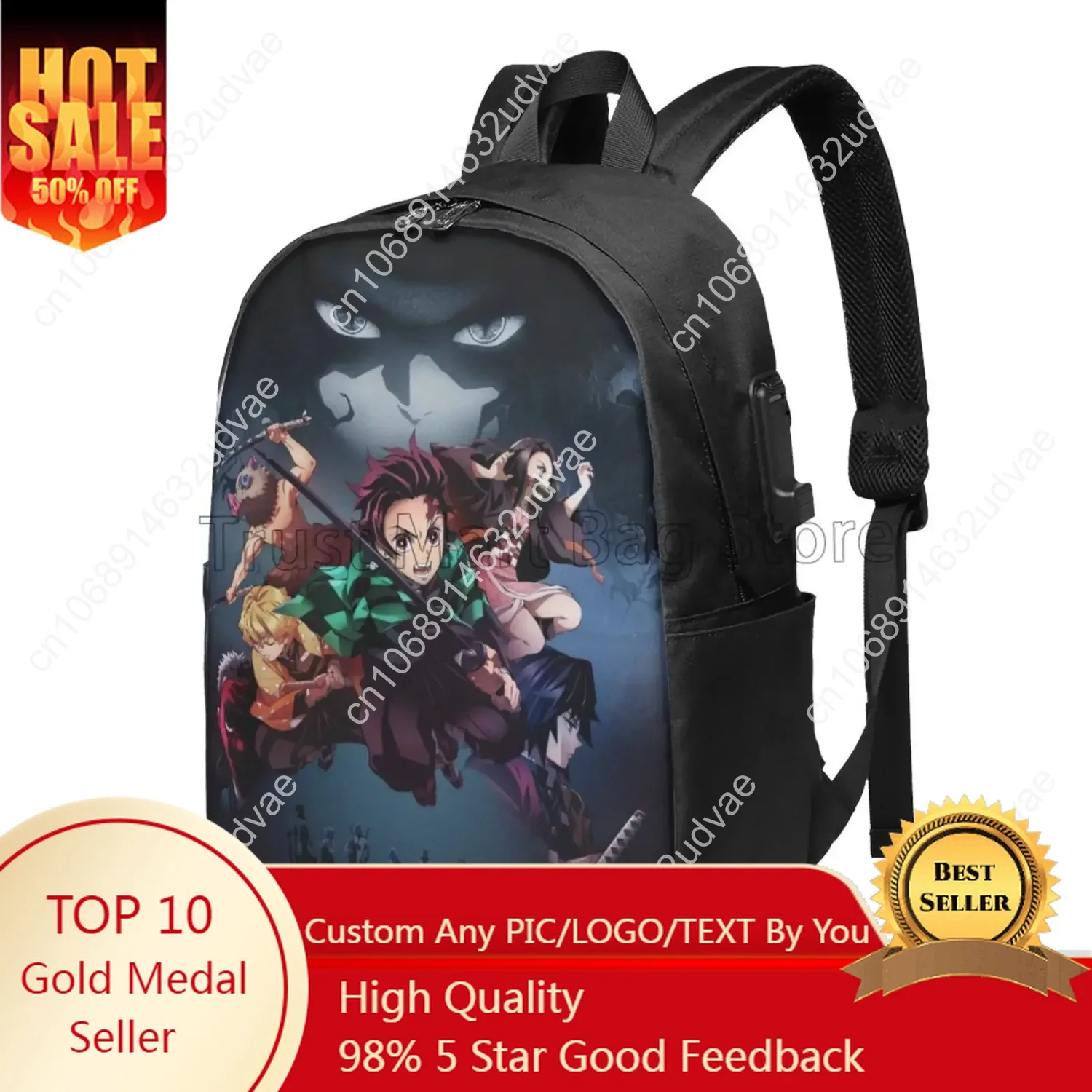 

Cute Anime Backpack Travel Business Casual Daypack Lightweight 17inch Laptop Bag Classic Anime Bookbag with USB Charging Port