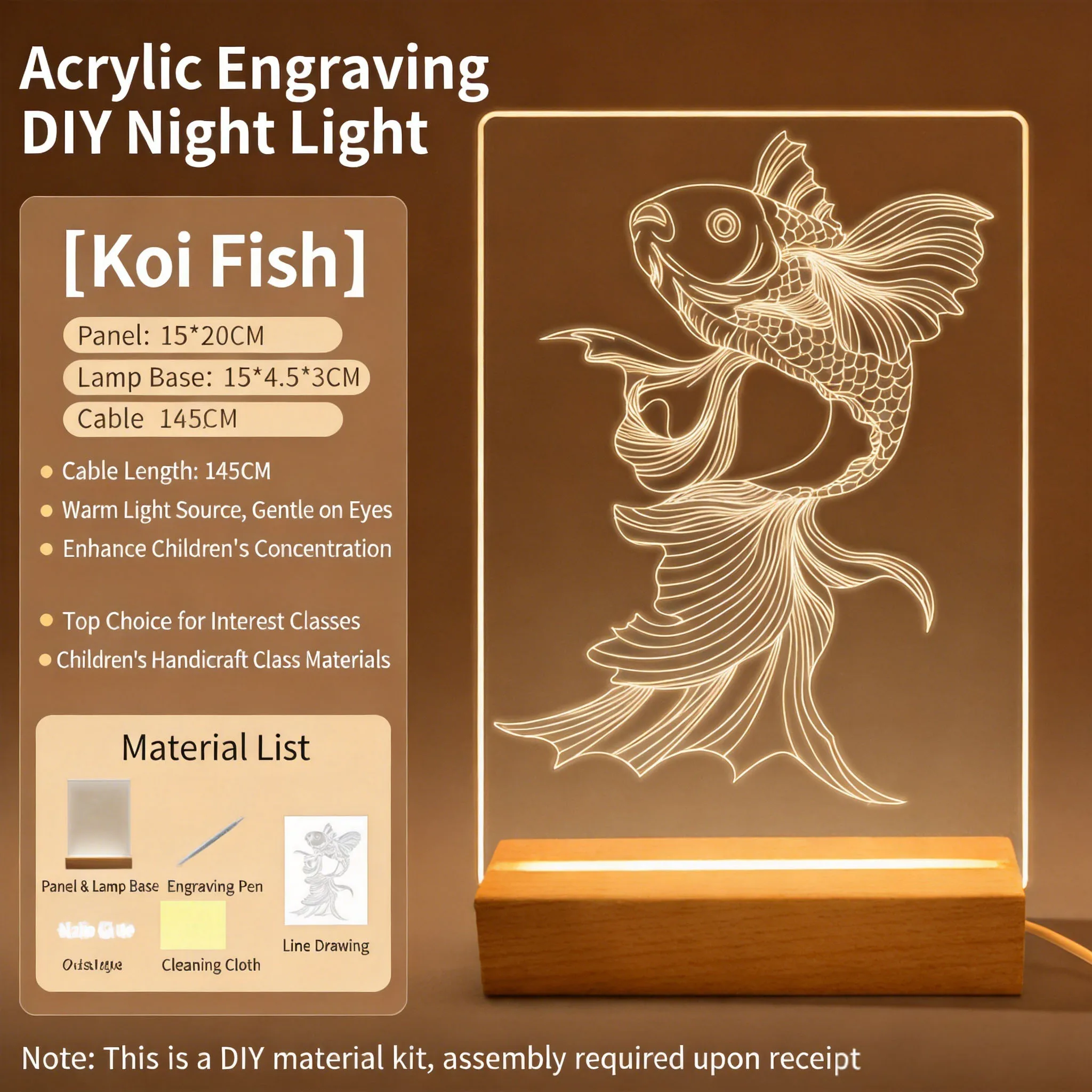 DIY Acrylic 3D Engraving Night Light Material Pack Wooden Base USB Table Pattern Bedroom Decor Bedside LED Night Lamp Gift