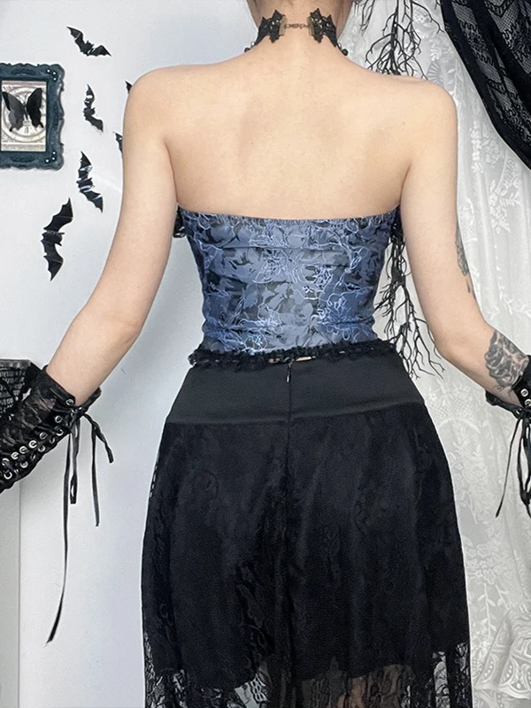 Women's Y2k Slings Soft Girl Lace Vest Dark Goth Fishbone Tube Top Dress Corset Outside Clothes Japanese Sexy Slimming Camisoles