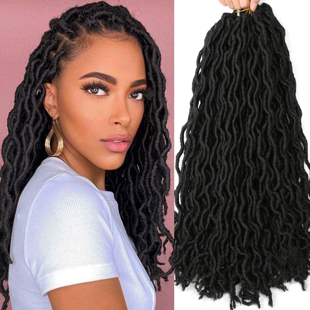 

Faux Locs Crochet Braiding Hair 18 inch Soft Locs Wavy Dreadlocks Crochet Hair Braids Natural Black Pre-Looped Synthetic Hair
