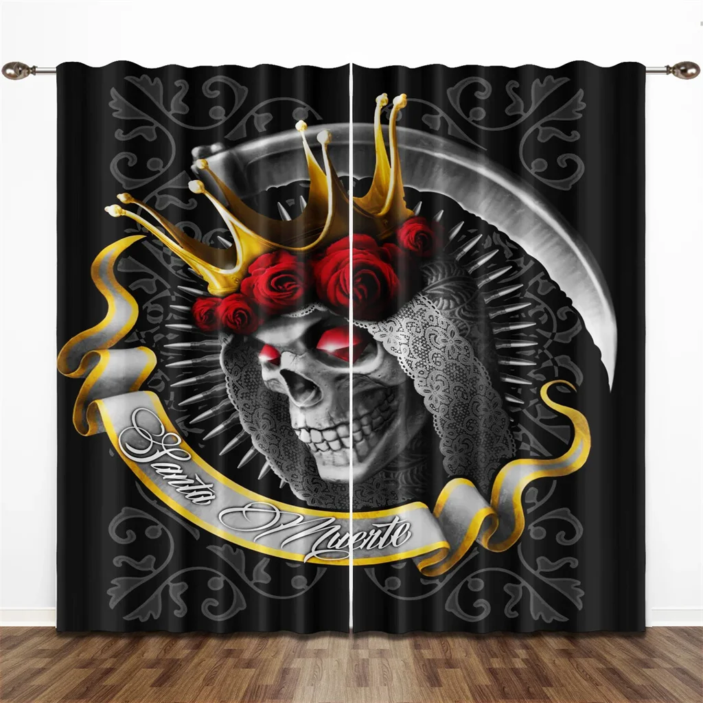 

King Punk Couple Gothic Horror Female Skull Dead Rose Drapes Light Filtering Window Curtains for Living Room Bedroom 2 Pieces