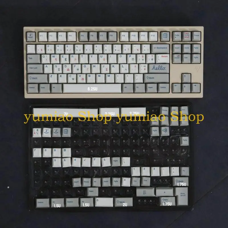 587B PBT Keycaps 142PCS Retro Greek Gray DyeSublimation CherryProfile Keycap Set