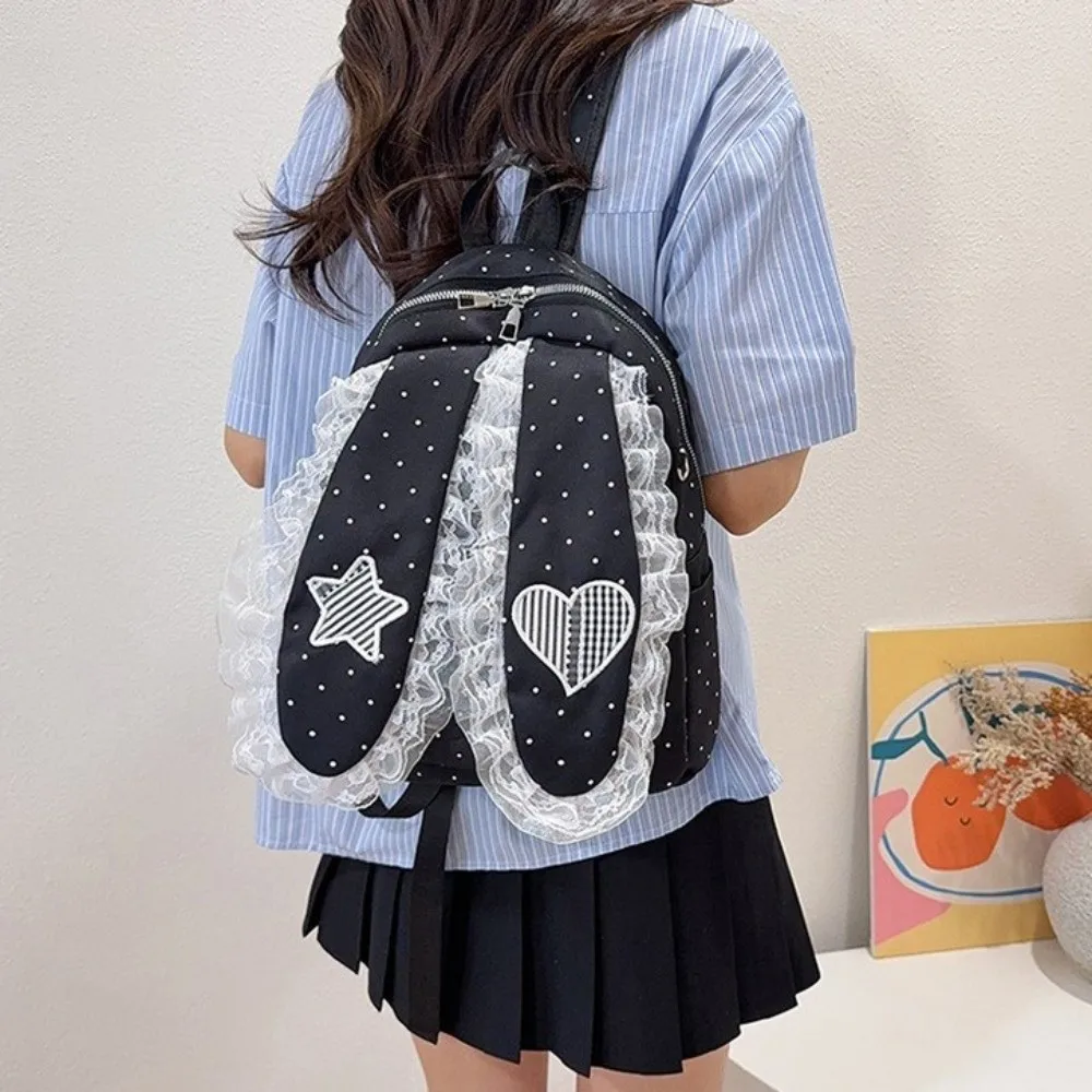 Star Bunny Ear Backpack Love Heart Korean Style Rabbit Ear School Bag Scratch Prevention Large Capacity Polka Dot Backpack