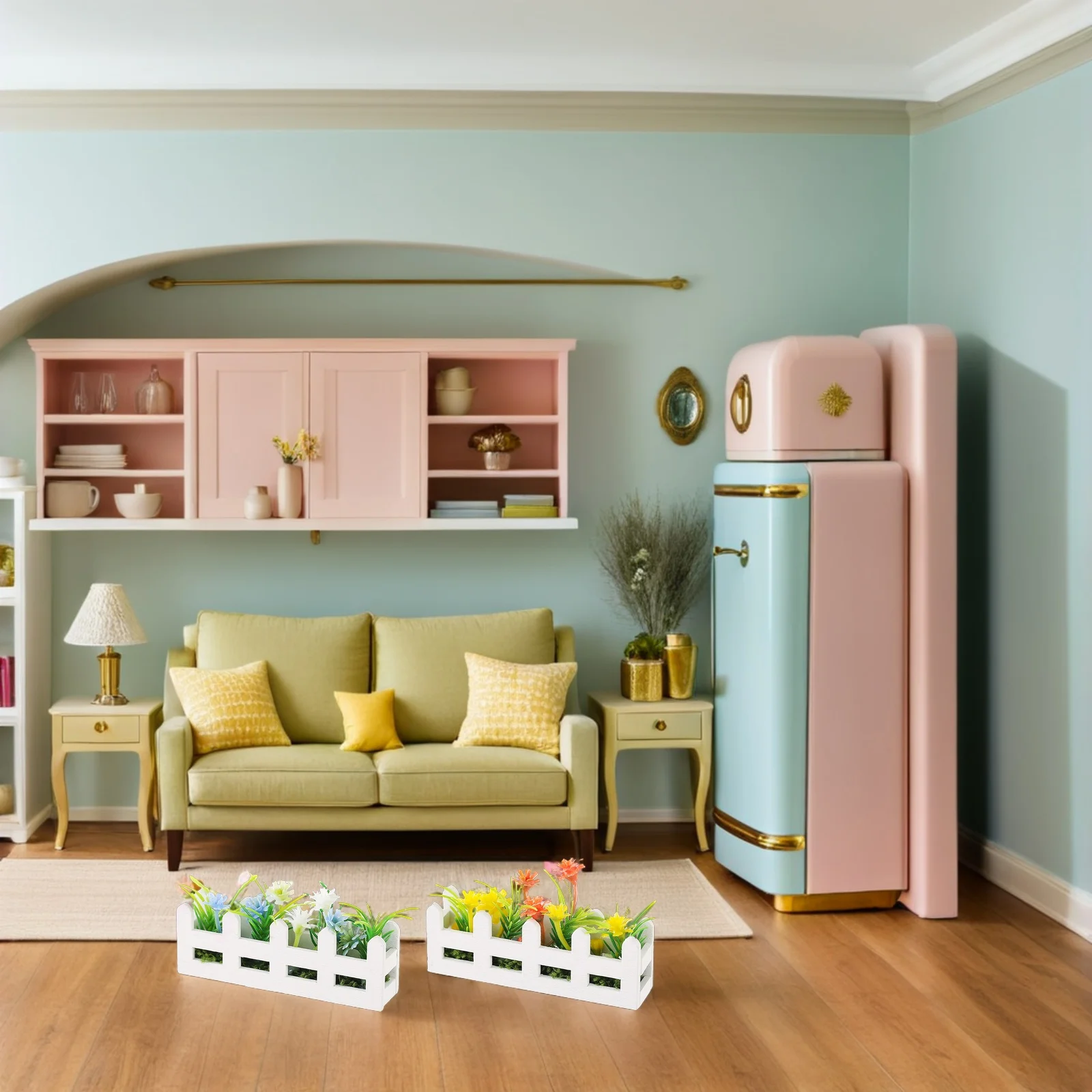 

4Pcs Miniature Artificial Flower Fence Simulation Wood Garden Accessories Tiny Picket Fence for Dollhouse Balcony Window Box