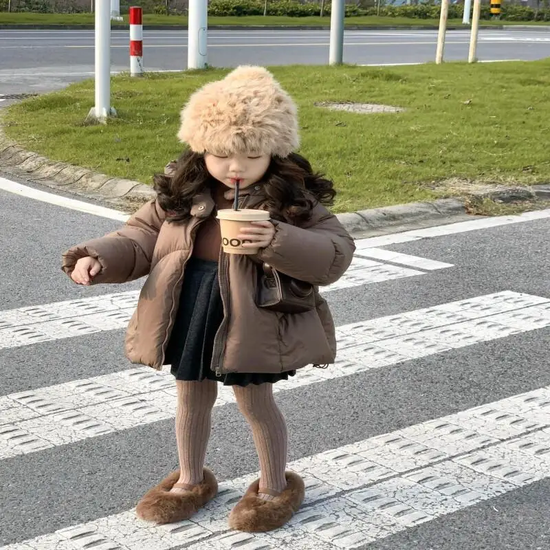 

Autumn Winter Girls' Padded Jacket Pure Color Warm Thickened Coat Hooded Quilted Coat Comfortable Outerwear Children Clothing