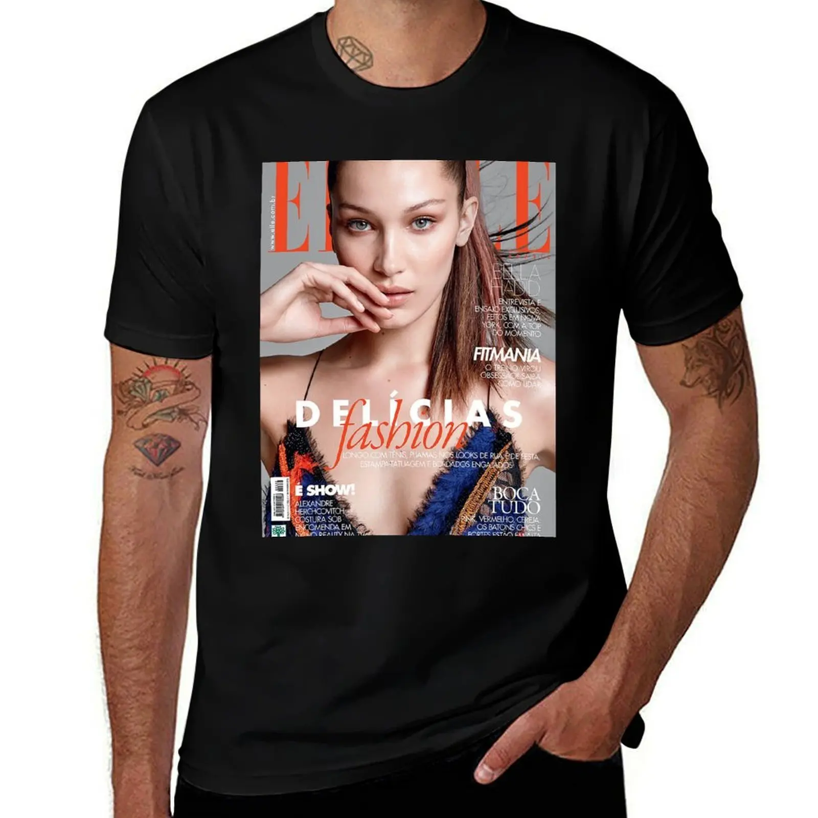 Bella Hadid Elle Magazine Cover T-Shirt Thanksgiving Casual Tee T-Shirt