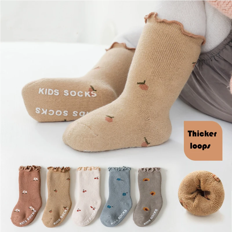 

Soft Breathable Toddler Girl Selvedge Socks Cotton Baby Ankle Sock Vintage Floral Pattern Children Infant School Floor Sock 0-5T